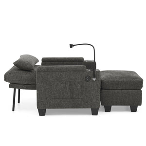 English Elm Single Chenille Manual Recliner with Usb Port Hidden Storage Ottoman and Cup Holders Gray W487P423648
