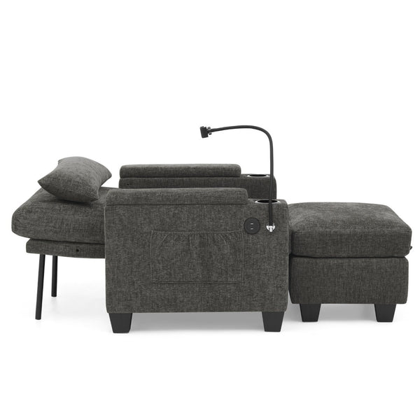 English Elm Single Chenille Manual Recliner with Usb Port Hidden Storage Ottoman and Cup Holders Gray W487P423648