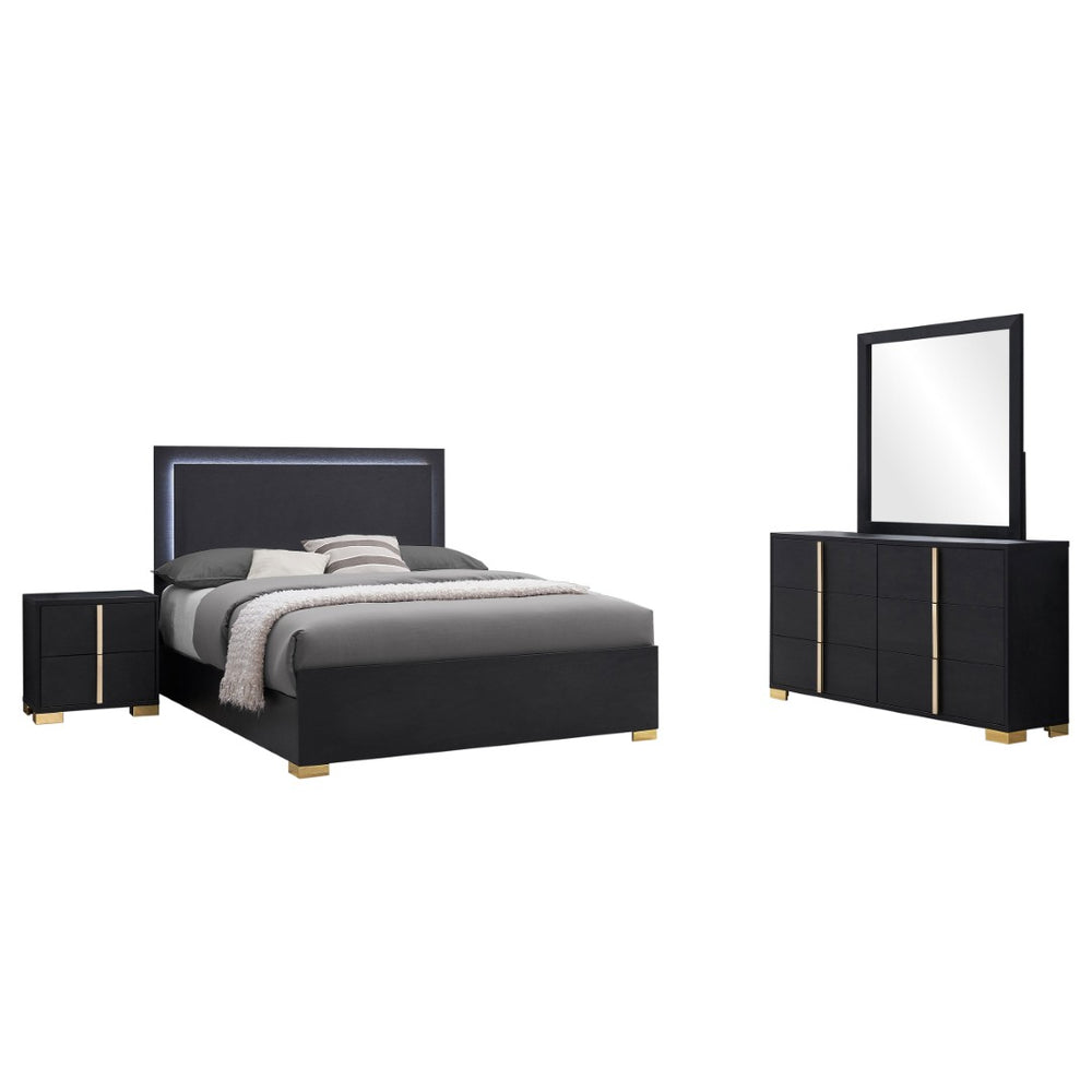 English Elm Jeremiah Art Deco Eastern King Bedroom Set with Led Headboard and Gold Accents B062S01840