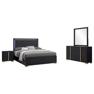 English Elm Jeremiah Art Deco Eastern King Bedroom Set with Led Headboard and Gold Accents B062S01840