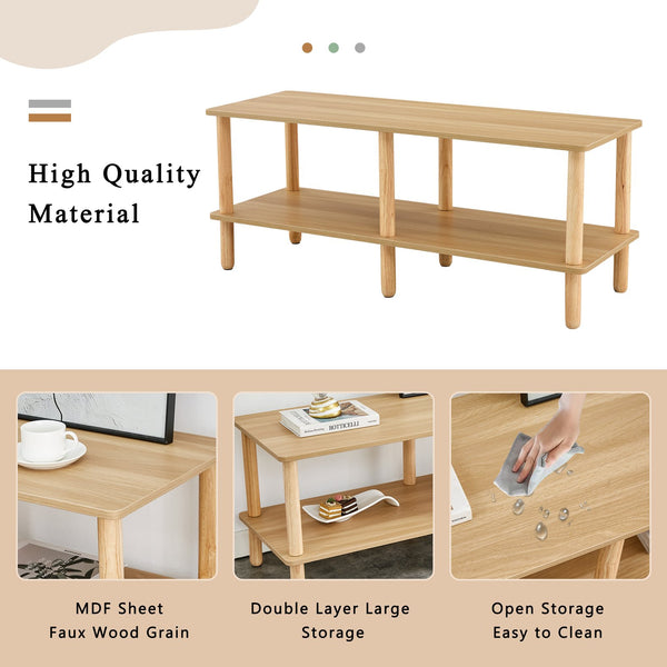 English Elm Modern 2-Tier Tv Stand With Open Storage Shelf, Elegant Design, Durable Rubberwood Legs, Easy Assemble W2984P228504