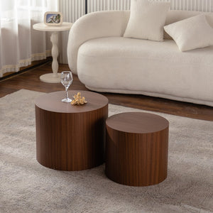 English Elm Nesting Round Coffee Table Set of 2 — Modern MDF Top Accent End Tables, Space-Saving & Durable 93 Walnut W3081P255157