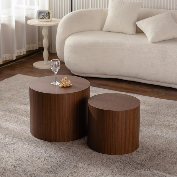 English Elm Nesting Round Coffee Table Set of 2 — Modern MDF Top Accent End Tables, Space-Saving & Durable 93 Walnut W3081P255157