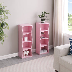 English Elm 8-layer ultra-thin 8-tier tall bookshelf with wavy edge design, space-saving display shelf for home office Pink W487P339355