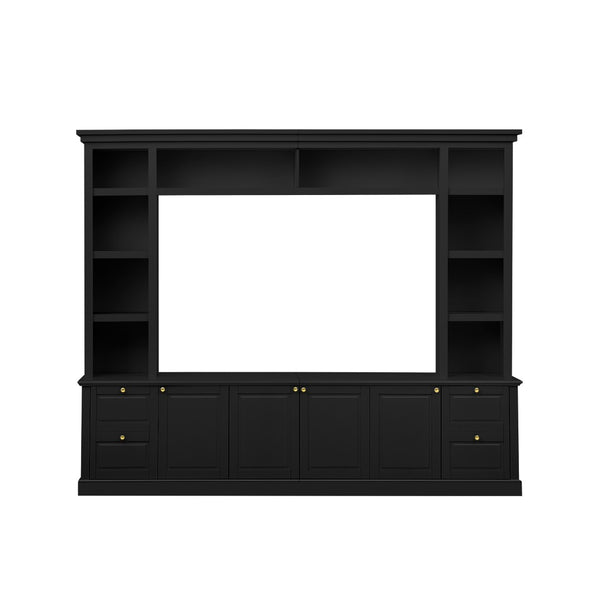 English Elm All-in-one Modern Entertainment Center with Bookcase Shelves for Living Room Display Black N710S688101B