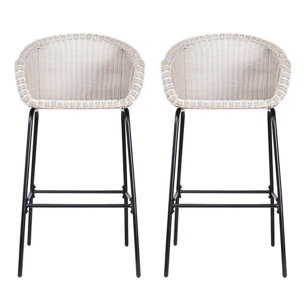 English Elm Christopher Knight Home® - Ladd Outdoor Metal Wicker Barstool Set of 2 — 29.5" Bar Height, Woven PE Rattan, Sturdy 400 lb Capacity Black,Light Gray N775P277558G