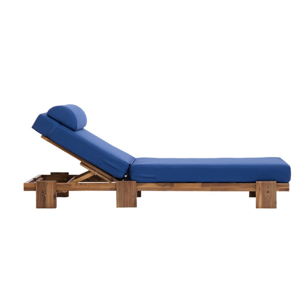 English Elm U_style Solid Acacia Wood Outdoor Lounge Set Adjustable Reclining Poolside Chairs with Headrest Navy Blue WY000483AAC