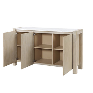 English Elm VANILLA Solid Wood Storage Buffet with Marble Top, Natural Farmhouse Finish, Cabinets & Drawer Space B201P405682
