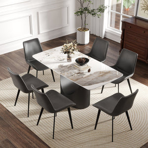 English Elm 63" Modern Artificial Stone Dining Table With Curved Design & Black Iron Legs - Seats 6-8 Comfortably W1535S00560