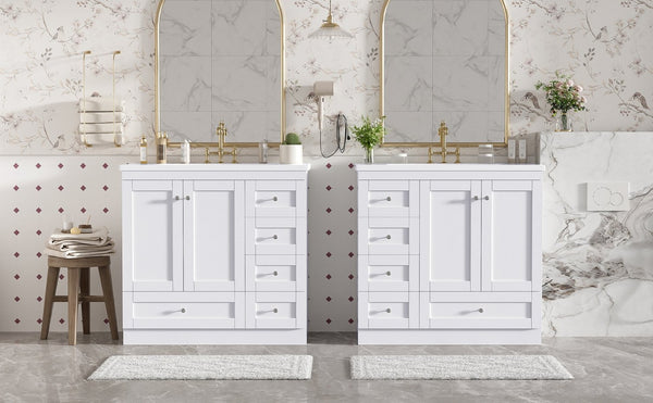 English Elm 72-inch Shaker Double Bathroom Vanity White Mdf Soft Close Drawers Resin Basin N729P000029K