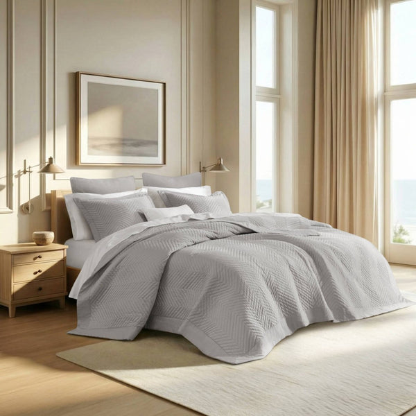 English Elm Full/queen Cotton Sateen Quilt Set Breathable Neutral Gray Bedroom Layering Essential B035P496600