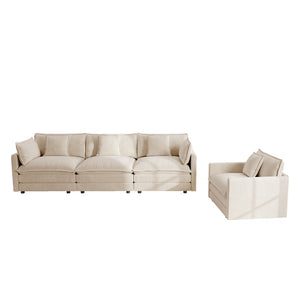 English Elm 2-piece Chenille Sofa Set with Chair Modern Living Room Seating Solid Wood Frame W714S00901