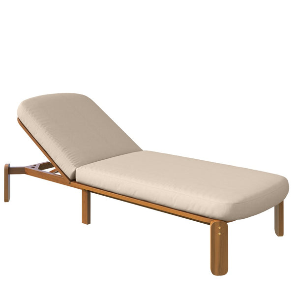 English Elm Outdoor Acacia Wood Chaise Lounge Reclining Patio Chair with Cushion for Poolside Brown N719P445623D