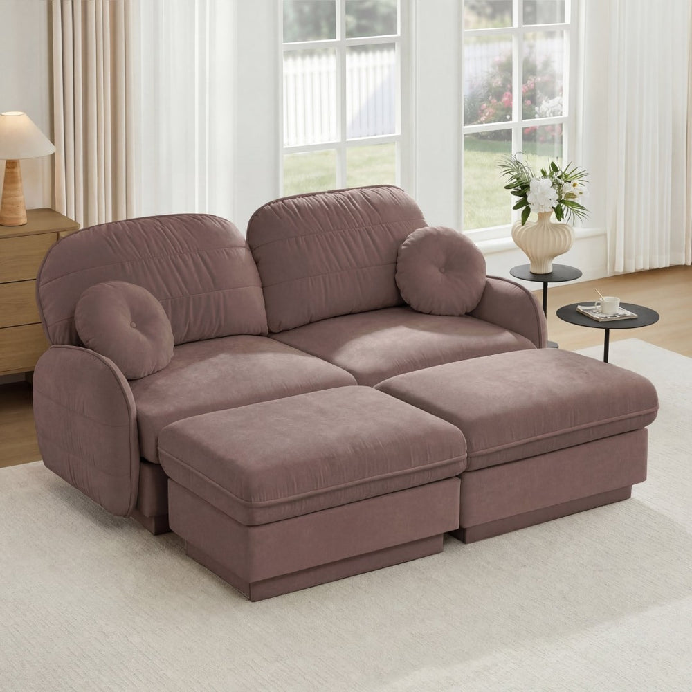 English Elm Chenille Cloud Modular U-shaped Sectional Sofa with Quilted Cushions for Living Room Rose Dust W714S01776