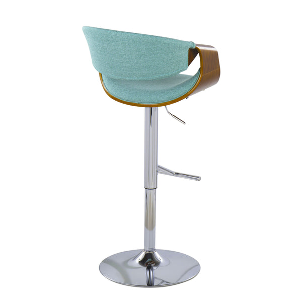 English Elm Curvo Mid-Century Barstool Set of 2 in Teal — Adjustable Swivel, Walnut Arms, Chrome Footrest, Retro Chic B202S00792