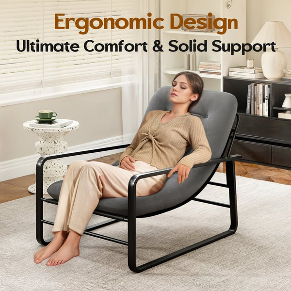 English Elm Accent Chair Plush Boucle Sherpa Upholstered Mid Century Reading Seat for Bedroom Grey T3623P411814