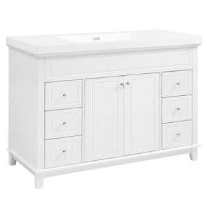 English Elm [video] 48 Inch Freestanding Bathroom Vanity Pine Legs Resin Sink Six Soft Close Drawers N759S351752K