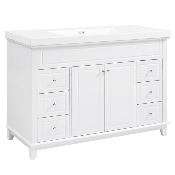 English Elm [video] 48 Inch Freestanding Bathroom Vanity Pine Legs Resin Sink Six Soft Close Drawers N759S351752K