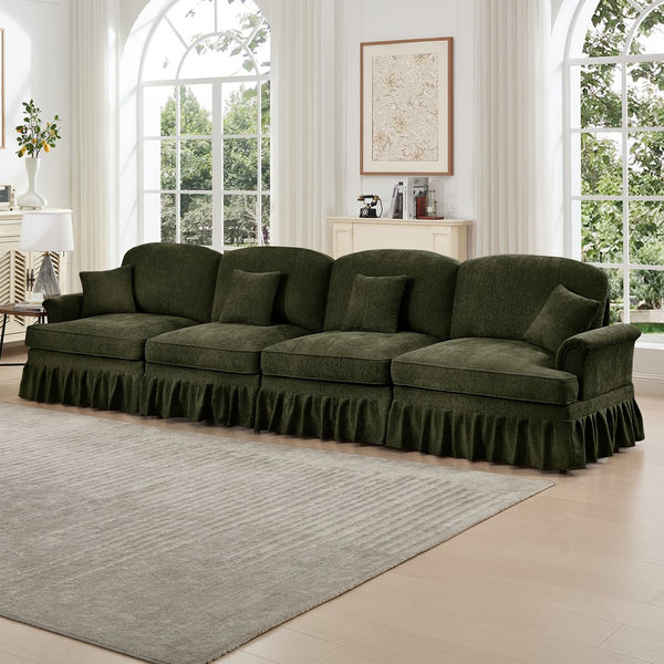 English Elm Elegant Mid Century Chenille 4-Seater Sofa With Flared Arms, Detachable Skirts & Plush Comfort W3041S00349