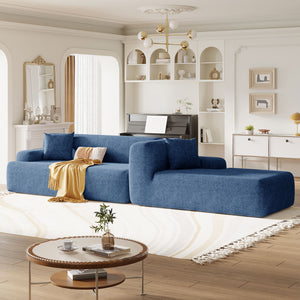 English Elm U_Style Modern Large L-Shape Modular Sectional Sofa with Foam+Pocket Spring Comfort, 3-Seater Lounge Blue WY000416AAC