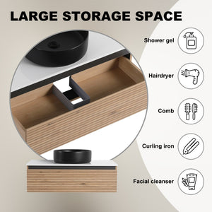 English Elm 36'' Floating Wall Mounted Vanity with Art Ceramic Vessel Sink and Soft Close Drawer W999S00363