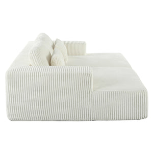 English Elm U_Style Corduroy Double Sofa Bed with Plush Supportive Sponge-Spring Seats and Removable Back Cushions White WY000449AAK