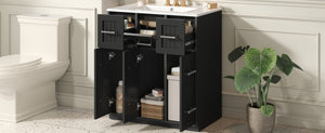 English Elm 30inch Bathroom Vanity with Undermount Sink, Tip-Out Tray, Soft-Close Doors, Spacious Drawers & Handles Black N710P331580B