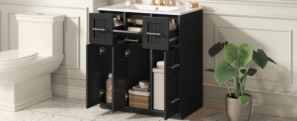 English Elm 30inch Bathroom Vanity with Undermount Sink, Tip-Out Tray, Soft-Close Doors, Spacious Drawers & Handles Black N710P331580B