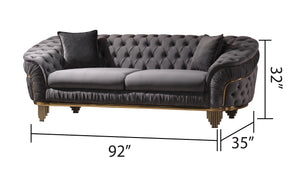 English Elm Vanessa Glam Velvet Button-Tufted Sofa in Grey with Gold Waterfall Legs, Coil Springs & Pillows G150109202