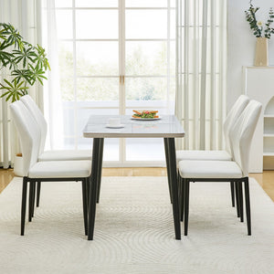 English Elm Table and Chair Set Marble Look Glass Top with Four Pu Shell Back Dining Seats W1151S04631
