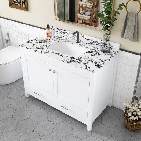English Elm Modern 43 Inch Bathroom Vanity Solid Wood Cabinet with Soft Close Drawers Storage W509S00170