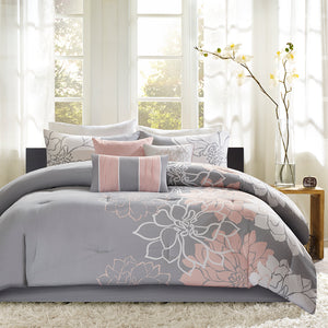 JLA Home Madison Park - Printed Madison Park Lola Cotton Sateen Comforter Set with Floral Embroidered Pillows, OEKO-TEX Peaceful Retreat MP10-5672
