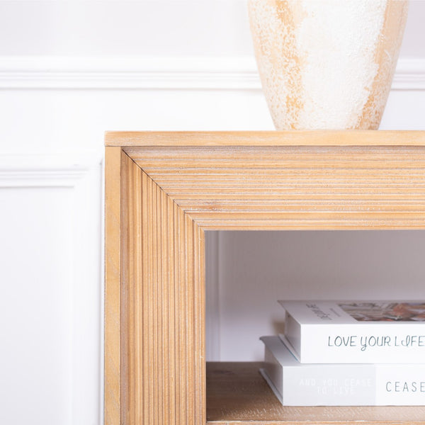 English Elm Rustic Farmhouse Console Table with Open Shelf Natural Wood Grain Entryway Accent W2729P270743