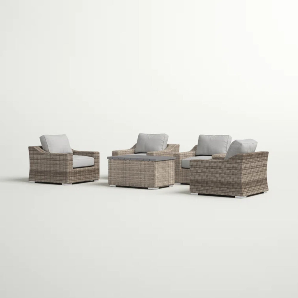 English Elm LSI 5-Piece All-Weather Wicker Sectional Seating Set with Thick Gray Cushions, Rust-Resistant Frame B120S00074