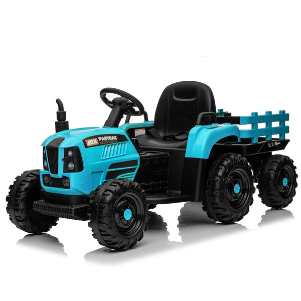English Elm Ride on Electric Tractor Toy with Trailer 24v 400w Dual Motors Remote Control Led Blue W1578P194692
