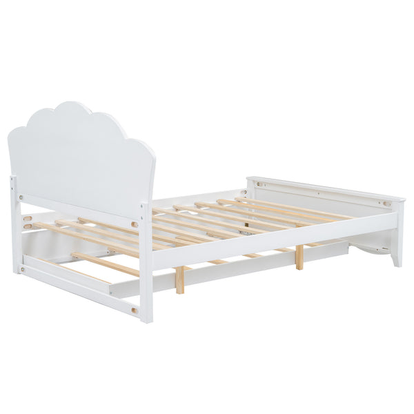 English Elm Full Full Size Wood Platform Bed with Headboard & Twin Trundle, Solid Pine/MDF, White Finish, Durable Design GX000390AAK