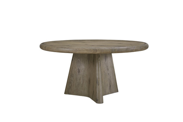 English Elm Round English Knotty Oak Round Table with Sculpted Pedestal, Solid Wood Veneer, Light Oak Finish B2699S00104