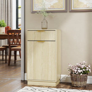 English Elm 10-Gallon Woodgrain Tilt-Out Trash Cabinet with Wave-Texture Drawer, Industrial Metal Accents, Space-Saving Organizer for Kitchen Bath Living Room Oak W2557P319050