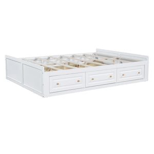 English Elm Wood Queen Platform Bed Solid Pine Frame Six Storage Drawers No Box Spring Needed White N709P241723K-1
