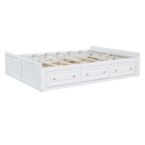 English Elm Wood Queen Platform Bed Solid Pine Frame Six Storage Drawers No Box Spring Needed White N709P241723K-1