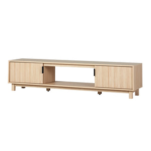 Arundo Mid-century Modern 70" TV Stand with Fluted Doors, Open Storage & Coastal Oak Finish