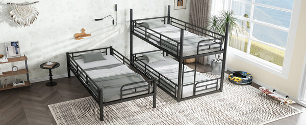 English Elm Twin Triple Metal Bunk Bed Matte Powder Coated Frame with Full Safety Guardrails Black W1580S00578