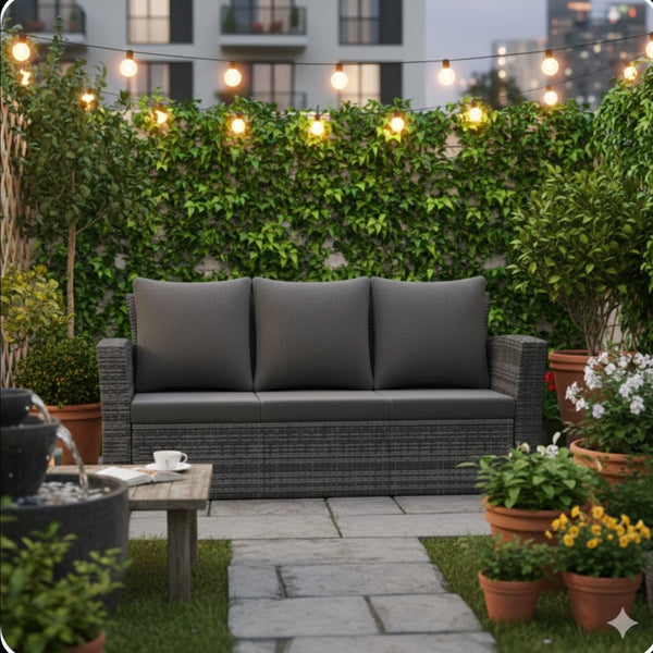 English Elm 67.7" Outdoor Wicker Three Seat Sofa High Back Pe Frame Patio Lounge Furniture Black B082P455125