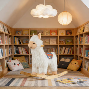 English Elm Llama Plush Rocking Toy for Toddlers with Wooden Rails Padded Seat and Grip Handle T3971P442666