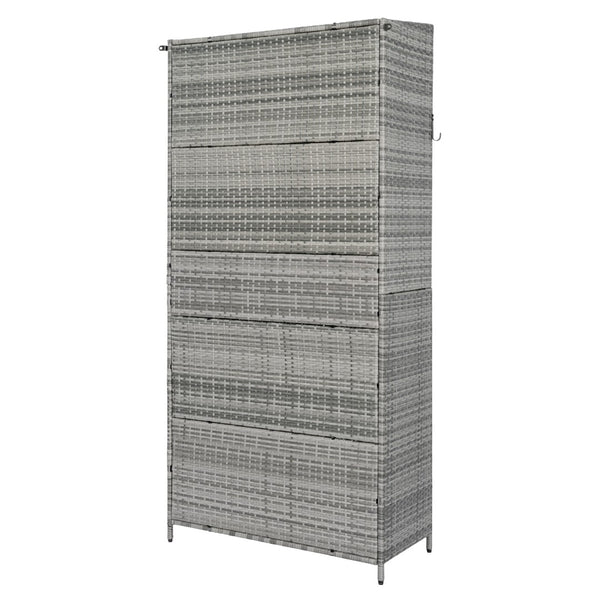English Elm K&k Tall Arched Pe Rattan Outdoor Storage Cabinet with Adjustable Shelves and Steel Frame Grey N707P420102G