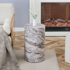English Elm Simple Marble Textured Cylindrical Side Table Mdf Stone Look Accent for Modern Interiors W1151P291448
