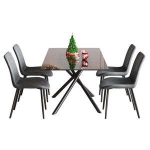 English Elm 59-inch Expandable Glass Top Dining Set Seats 8 with Upholstered Chairs X-base W2700S00082