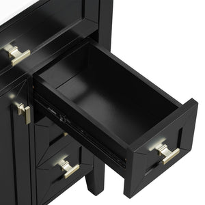 English Elm "24'' 24 Inch Glossy Freestanding Bathroom Vanity with Gold Hardware and Soft Close Storage Black Rubberwood N725P448529B