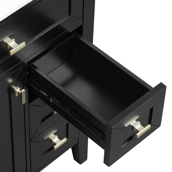 English Elm "24'' 24 Inch Glossy Freestanding Bathroom Vanity with Gold Hardware and Soft Close Storage Black Rubberwood N725P448529B
