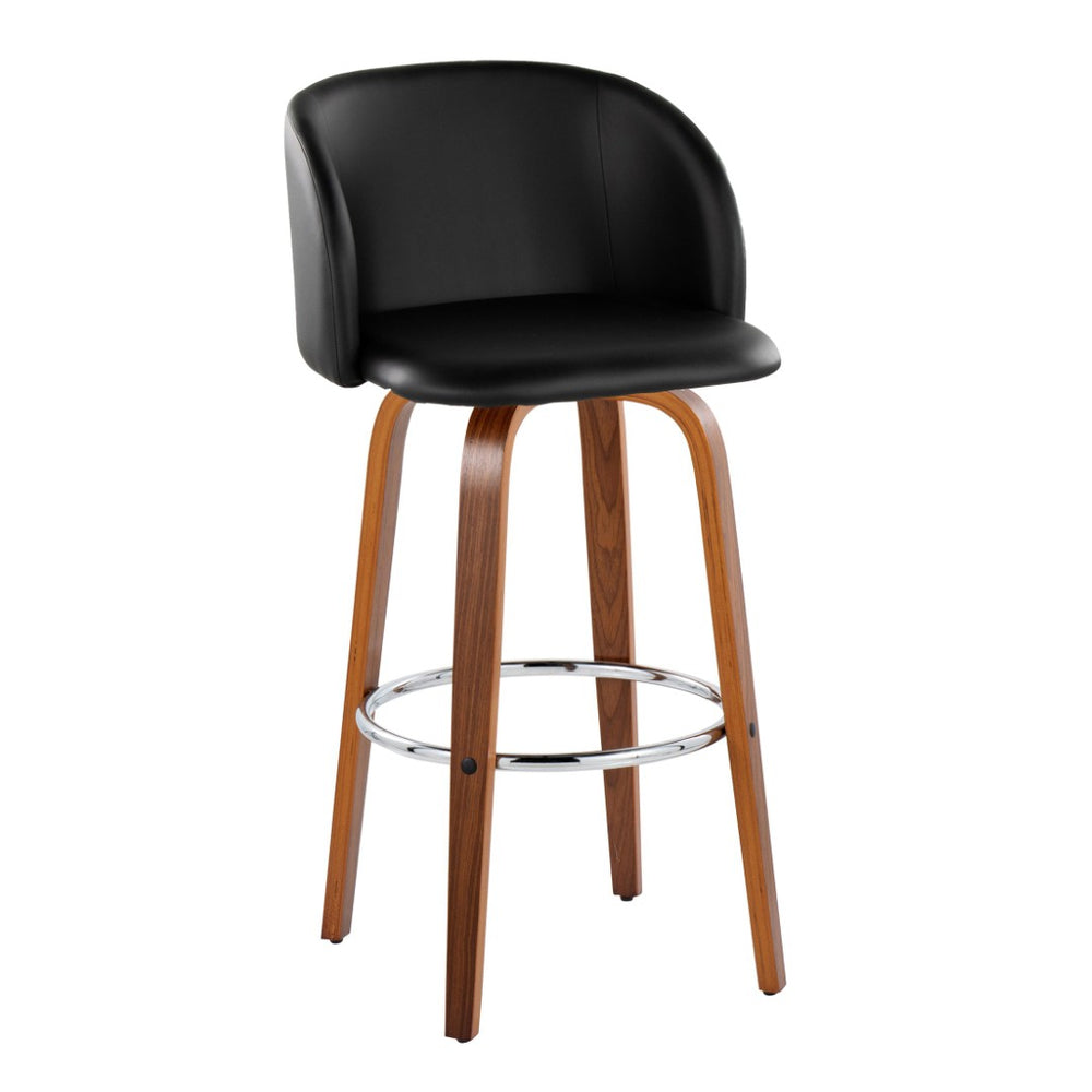 English Elm Fixed-height Swivel Barstools Walnut Bentwood Faux Leather Seat Chrome Footrest Set B202S01853